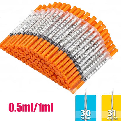 20/50/100pcs 1ml 0.5ml 30G 31G Disposable Syringe Plastic Veterinary Syringe With Needles Pet Animal Dog Cat Medical Supplies