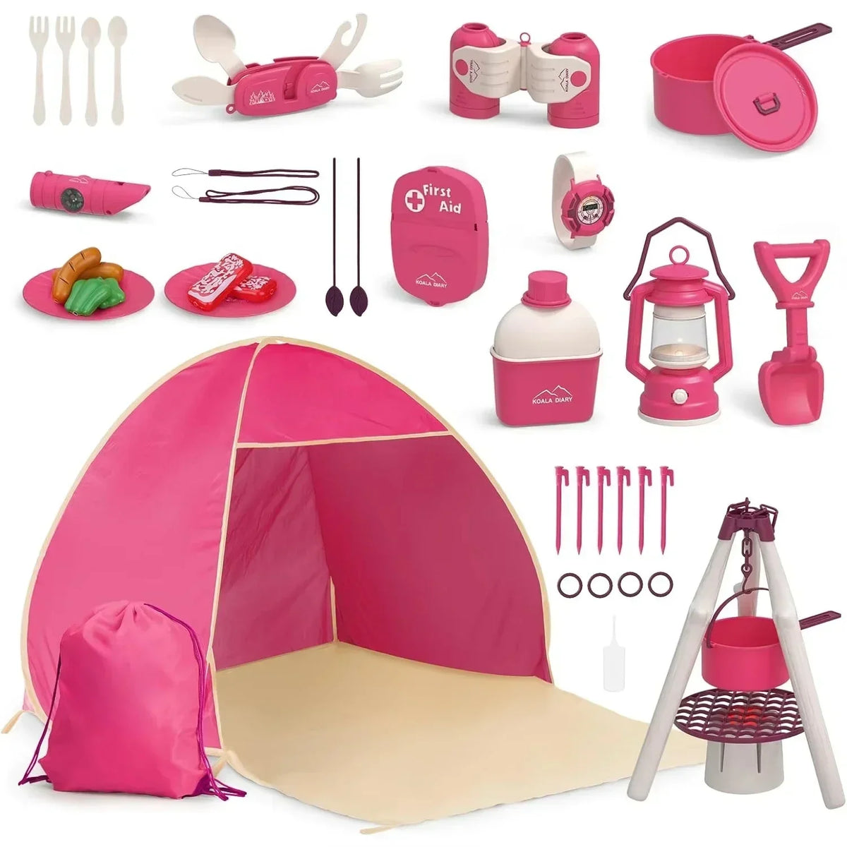 Kids Camping Set Indoor Outdoor Exploration Kit Pretend Play Toys Camping Tools Birthday Gift for Girl Boy OPTIONAL Pop Up Tent