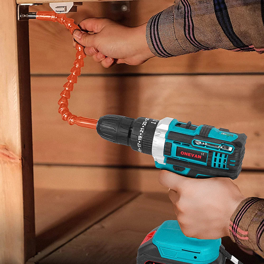 ONEVAN 25+3 Torque Electric Drill Portable Cordless Impact drill Furniture Wood Power Screwdriver Tools For Makita Battery Pin