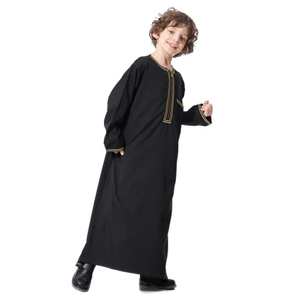 Muslim Saudi Arab Boys Robe Kids Abaya Kaftan Prayer Islam Ramadan Clothing Long Sleeve Thobe Middle East Teenage Dress Dubai