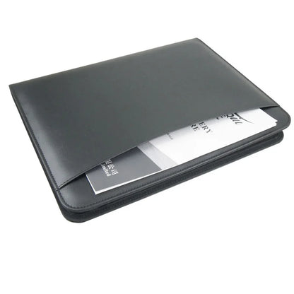 Leather Folder Zippered Closure Portfolio for Business IPad/Table and Card Interview Resume Binder