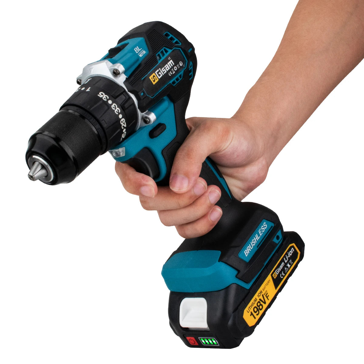 GIsam 13mm Electric Drill Brushless Impact Screwdriver Dual Speed 35+3 Torque Cordless Power Tool for Makita 18V Battery Pins