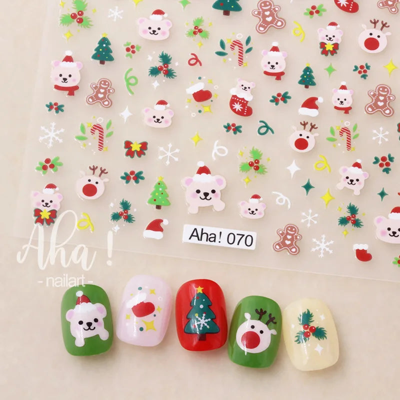 Winter Christmas Atmosphere Nail Stickers Snowman Snowflake Wapiti Self-adhesive High Quality Cute Nail Stickers Nail Art Deco