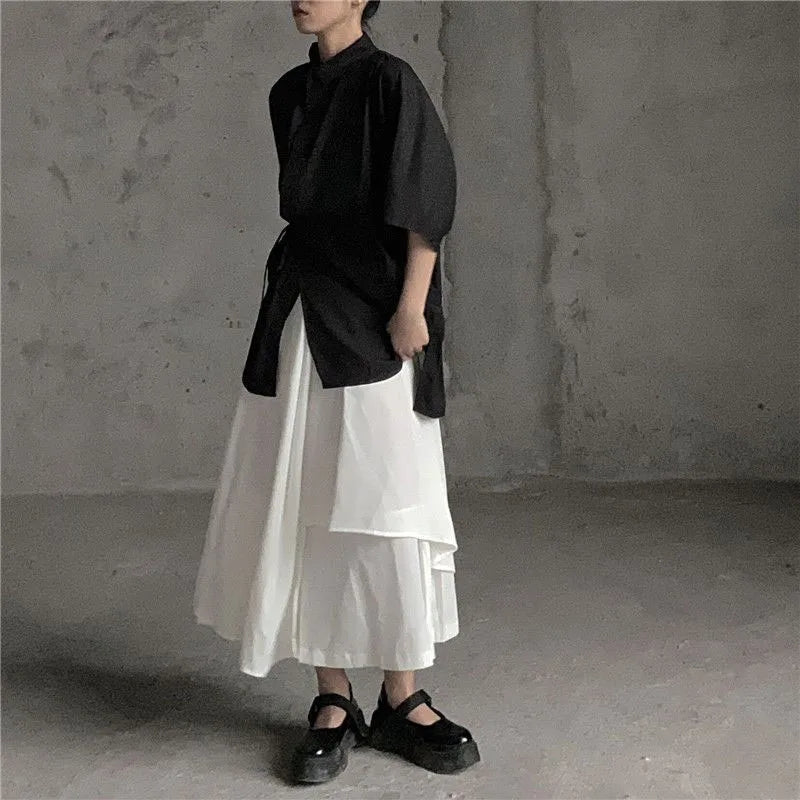 Women Black Skirts Japanese Gothic Irregular High Waist Pleated Skirt Pants for Women Vintage Cargo Skirts Female Clothes Ladies