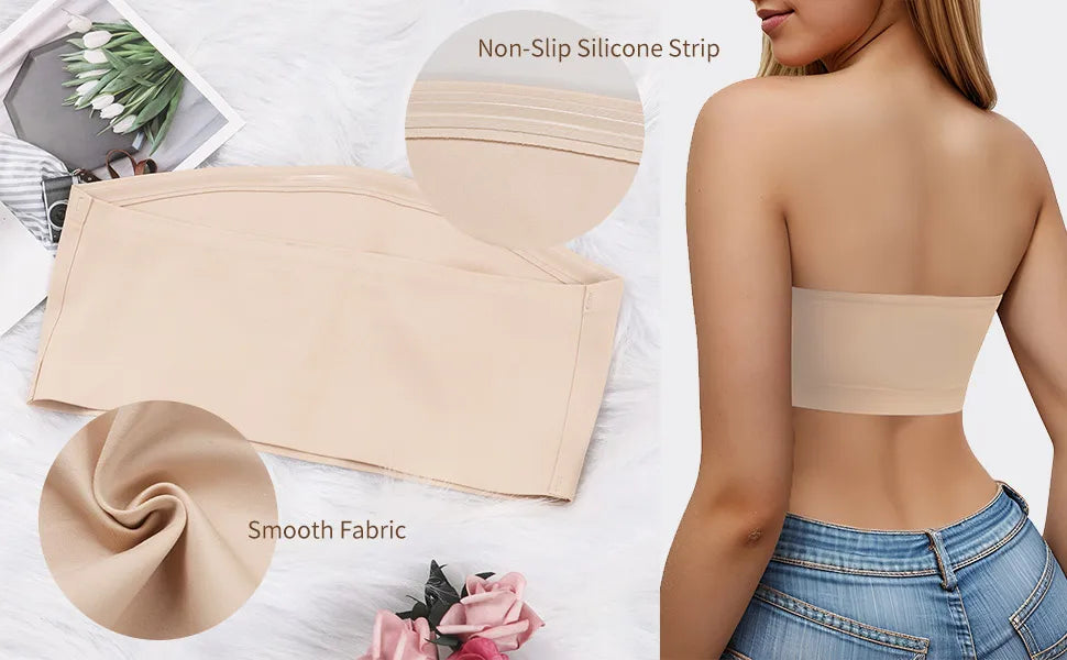 Sexy Seamless Strapless Tube Top Bra Women's Half Cup Ultra Thin Silicone Non-slip Underwear Off-the-shoulder  Dress Lingerie