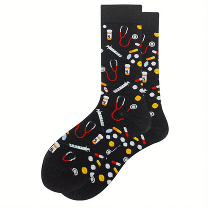 1 pair of men's cartoon printed tool pattern with unique and personalized long socks men  socks