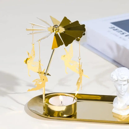 Metal Rotating Candle Holder Heat-Powered Rotation Elegance Style Spinner Carousel Rotating Mechanism Tea Light Holder