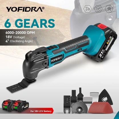 YOFIDRA 6 Gears Electric Saw Oscillating Multi Function Tool Cordless Trimmer Shovel Woodworking Cutting Machine For Makita 18-21V Battery Pin