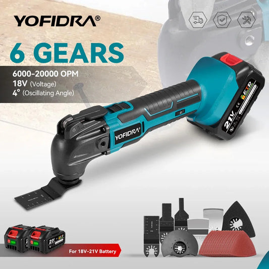 YOFIDRA 6 Gears Electric Saw Oscillating Multi Function Tool Cordless Trimmer Shovel Woodworking Cutting Machine For Makita 18-21V Battery Pin