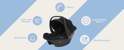 Babyvoyage Black Baby Car Seat with Isofix Base Station UPF45+ Sun Protection Comfortable Breathable Mesh I-Size Infant Car Seat