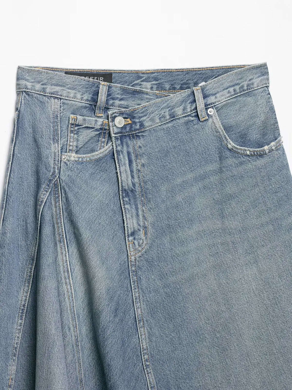 Women'sAsymmetric Denim Skirt New Spring Casual Mid Waist Pocket Women Lace Skirts Fashion Female Chic Skirts