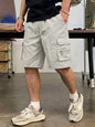 Men's Straight Cargo Shorts Lightweight Breathable Solid Color Drawstring Waist with Zipper Pockets Casual Summer Short Pants