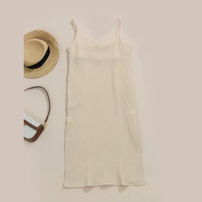 Casual Muslin 100% Cotton Gauze Dresse Summer Women's Loose Sleeveless Backless Streetwear Female Chic Dress Vestidos Long Robe