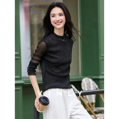 VIMLY Woman Knitting Sweater Slim Autumn 2026 Casual Female Long Sleeve Sweater Stand Neck Strecth Pullover Ladies Tops A2528