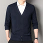 Autumn Winter Men's Casual Knit Cardigan Solid Color Slim Fit Fashion V-Neck Knitted Sweatercoat Men Fleece Warm Sweater Jackets