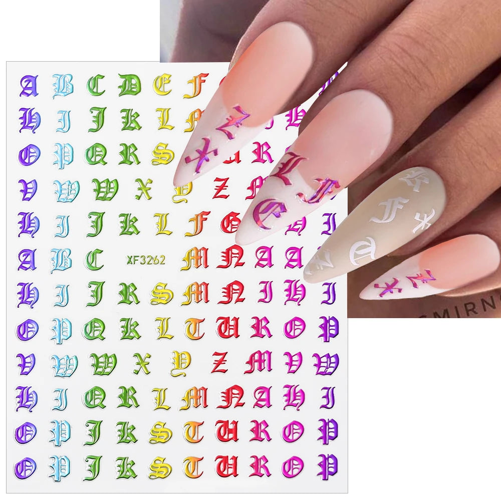 3D Glittery Gothic Letter Design Nail Art Stickers Uppercase Alphabet Letters Artistic Designs DIY Nail Art Decals Decoration #1