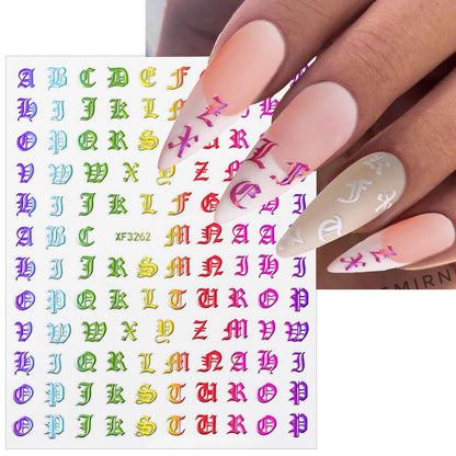 3D Glittery Gothic Letter Design Nail Art Stickers Uppercase Alphabet Letters Artistic Designs DIY Nail Art Decals Decoration #1