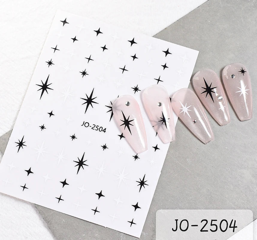3d Nail Art Stickers Red Black White Love Hearts Stars Clouds French Full Tips Adhesive Nail Decals Slider For Manicure