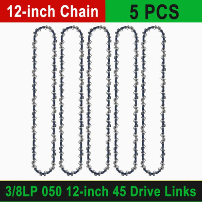 12" Guide Bar & 45 Link Chain Set 3/8"LP Pitch 0.050" Groove Width Rounded Teeth Alloy Chainsaw Components 12 Inch Electric Saw