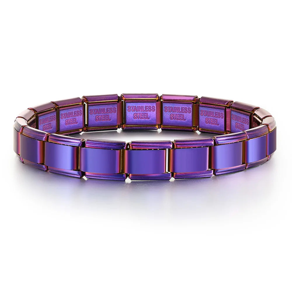 GEMOSA 9mm Width Italian Charm Bracelet Fashion Stainless Steel Bangle Elastic Link Chain High Quality Factory DIY