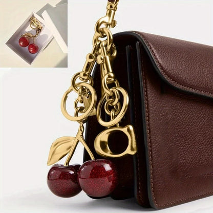 Cherry Bag Charm Women Key Rings keychain Retro-Cool Cherry Motif In Glittery Resin Clip it To Favorite Bag Set of Keys For