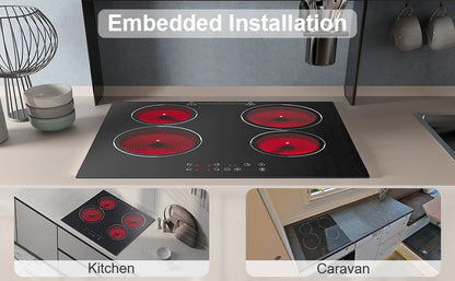KICHPOWER 60 cm glass 4 plates Touch control, 9 power levels ceramic hob
