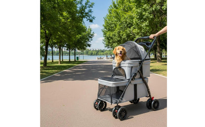Double-Deck Pet Stroller Lockable Wheels Small Dog Feline Stroller Pet Transport Storage Pockets Removable Liner for Outdoor