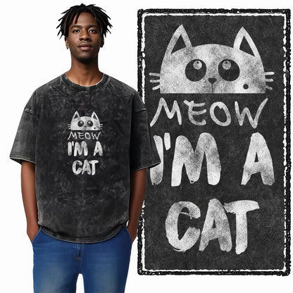 COOLMIND DB Cat Printed Cotton Acid Washed Exclusive Graphic Unisex T Shirt Cool Streetwear Men Tshirts Big Size Tee for Men