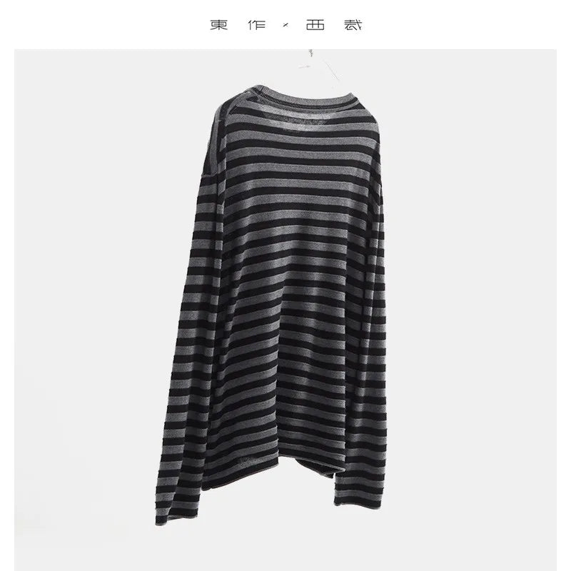 Classic Striped Long Sleeve T-Shirt Casual Versatile Knitted Pullover Top for Women 2026 Spring New Style