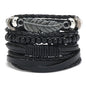 4Pcs/ Set Braided Wrap Leather Bracelets for Men Vintage Life Tree Rudder Charm Wood Beads Ethnic Tribal Wristband Rope Bracelet