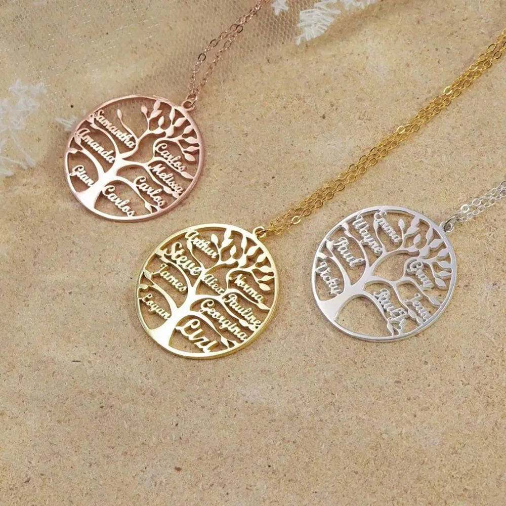 Custom Tree of Life Necklace Personalized Name Multiple Name Family Member Stainless Steel Necklace Mother's Day Gift For Mom