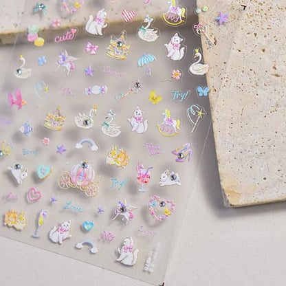 5D Pudding Jelly Dessert Fruit Cherry Pink Claw Print Bowknot Tie knot Love Heart Stars Nail Art Sticker Adhesive Manicure Decal