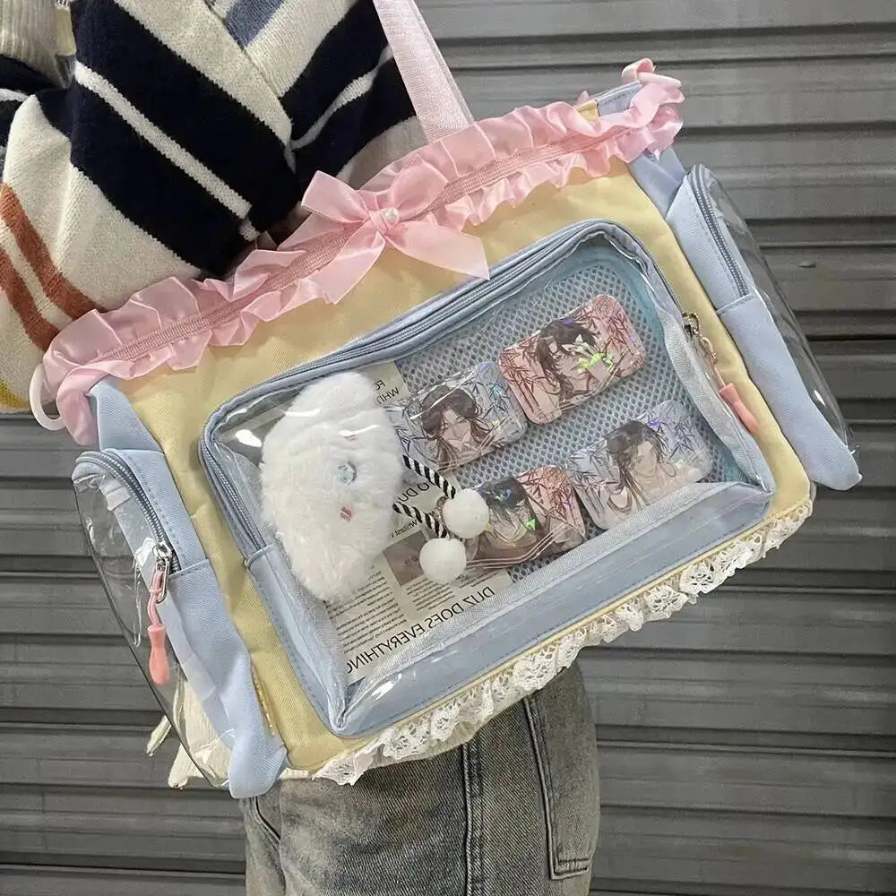 New Y2K Cute Japanese Ita Bag Lolita Girl Transparent Shoulder Tote Bag Large Capacity Crossbody Casual Bag DIY Display Handbags