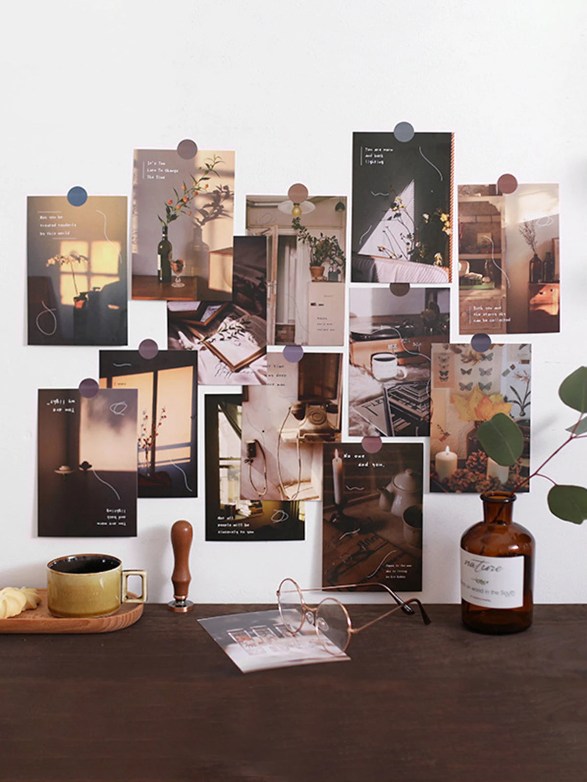 30pcs/pack Lifestyle-Themed Decorative Cards, Various Patterns, for Home Walls and Photo Frames (Includes Stickers)