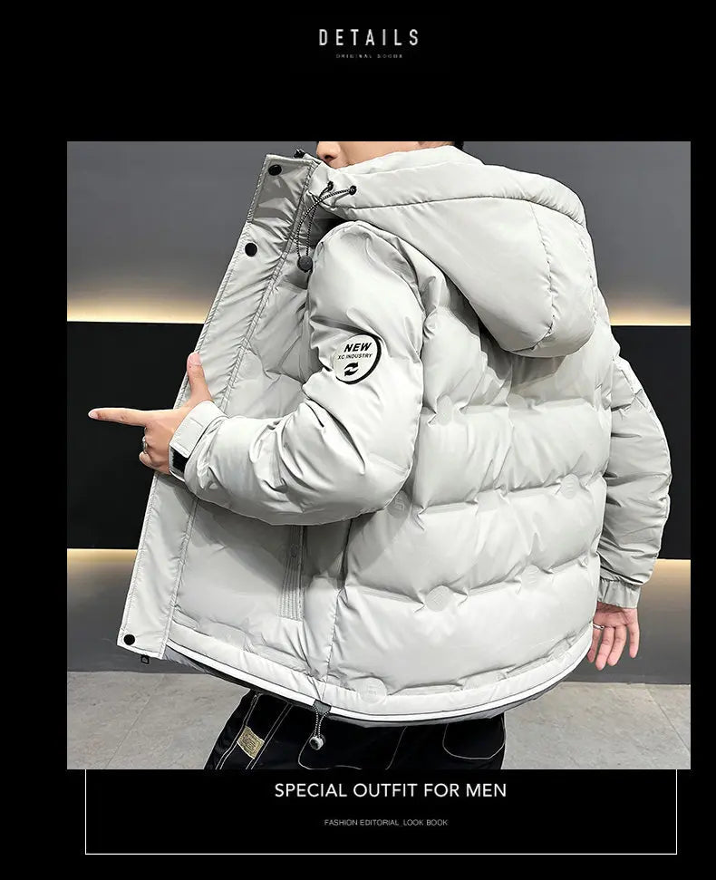 Hip Hop Men's Lightweight Hooded Down Jackets Winter Fashion Windbreaker Thick Warm Coats Outdoor Sport White Duck Down Jacket