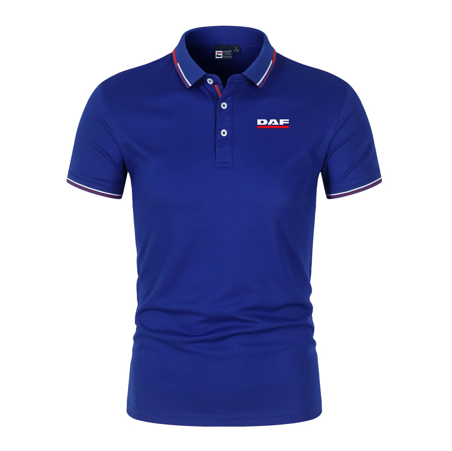 Men'S Casual Short Sleeve Polo Shirt DAF Logo Print Striped Color Block Sporty Style Collared Golf Shirt For Summer