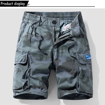 New Men Summer Outdoor Leisure Camouflage Comfortable Shorts Men Elastic Waist Loose Straight High-Quality Design Shorts Male