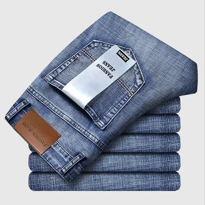 2026 Brand Slim Washed Jeans Casual Straight Stretch Fashion Classic Blue Black Work Denim Trousers Male Brand Clothing