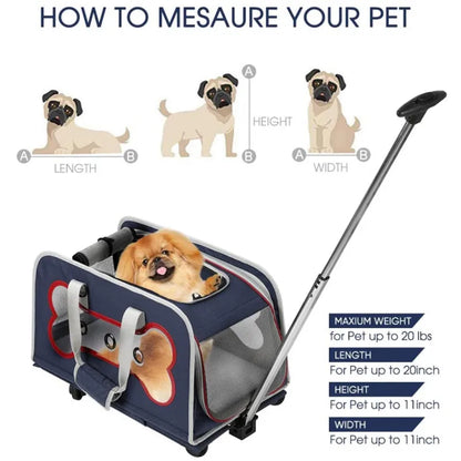Stock Storage Airline Approved Hiking Large Rolling Stroller Wheeled Cat Dog Pet Trolley Carrier With Wheels for Large Dogs