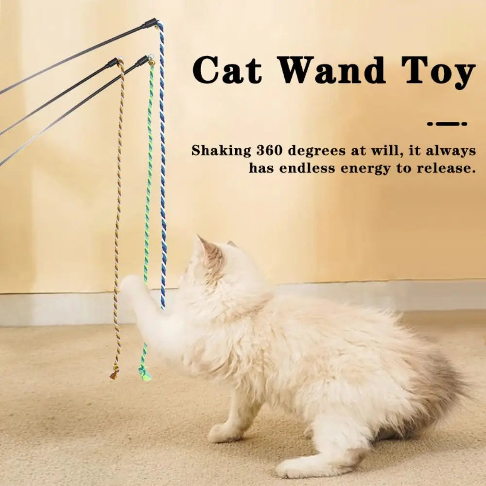 Multi-functional with Bell Cat Wand Cotton Rope Bite Resistant Cat Wand Interactive Play Kitten Teething Stick Pet
