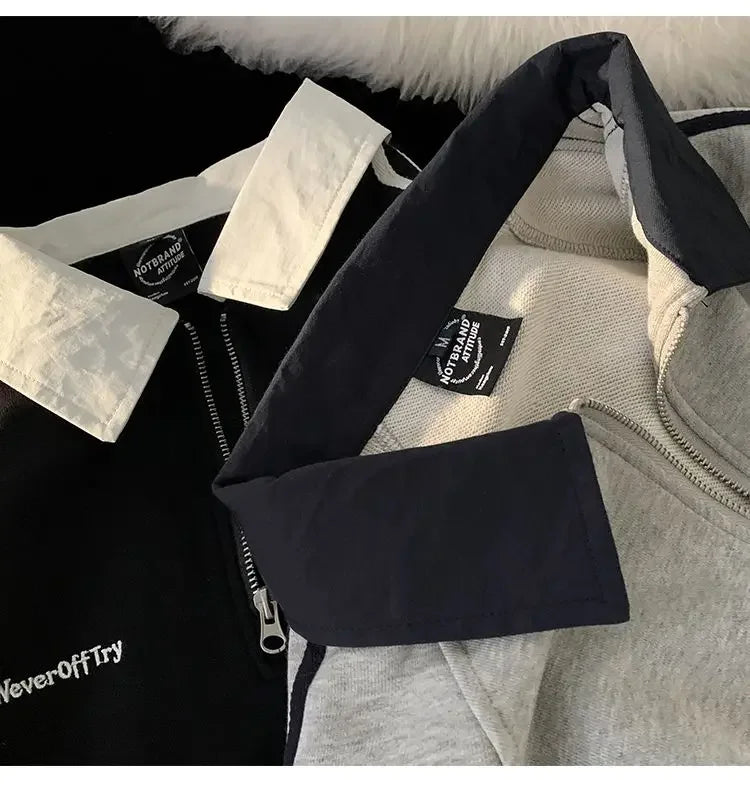 American Style Autumn Winter Oversize Sweatshirts Men Lapel Letter Zipper Printing Label Fashion Trend Long Sleeve Loose Hoodies