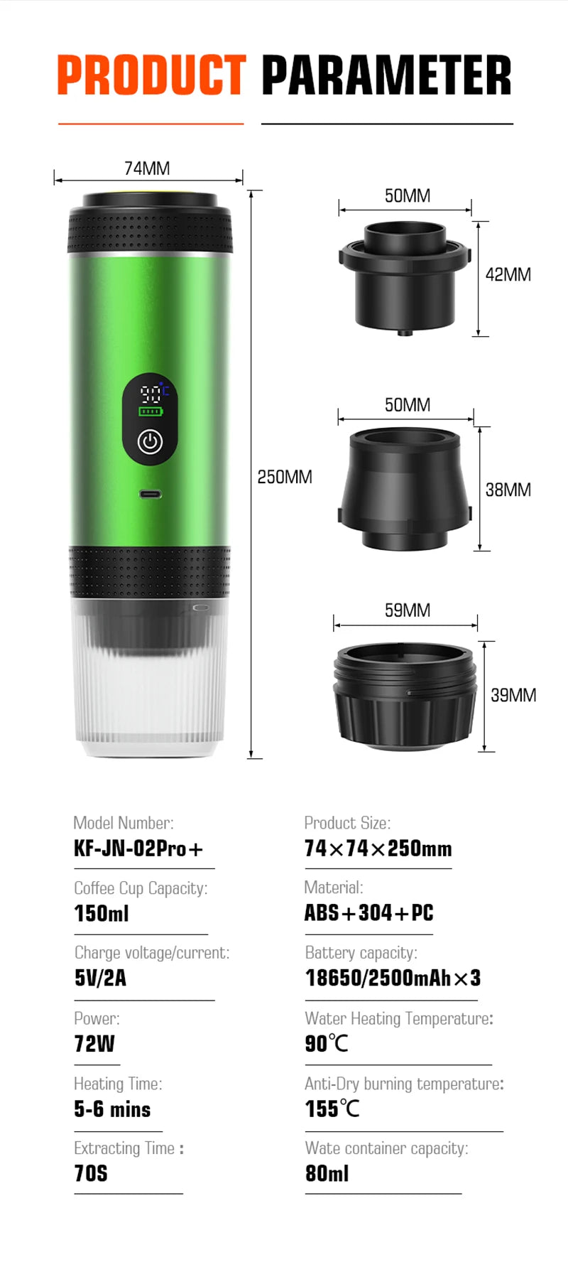 DENOKIN 3-in-1 Capsule Coffee Maker With Digital Display Portable Espresso Coffee Machine for Car & Home Camping Coffee Maker