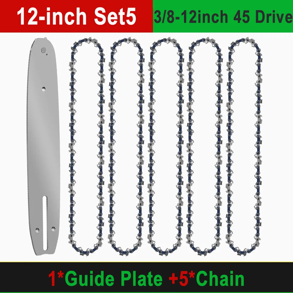 12" Guide Bar & 45 Link Chain Set 3/8"LP Pitch 0.050" Groove Width Rounded Teeth Alloy Chainsaw Components 12 Inch Electric Saw