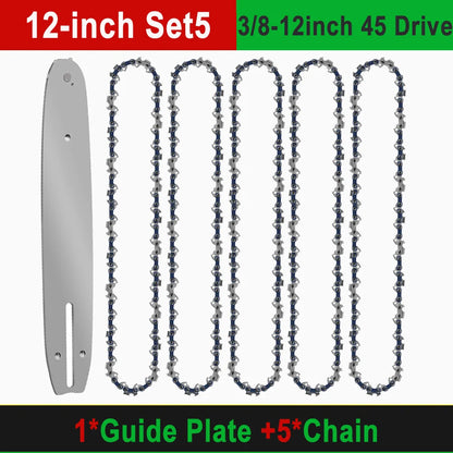 12" Guide Bar & 45 Link Chain Set 3/8"LP Pitch 0.050" Groove Width Rounded Teeth Alloy Chainsaw Components 12 Inch Electric Saw