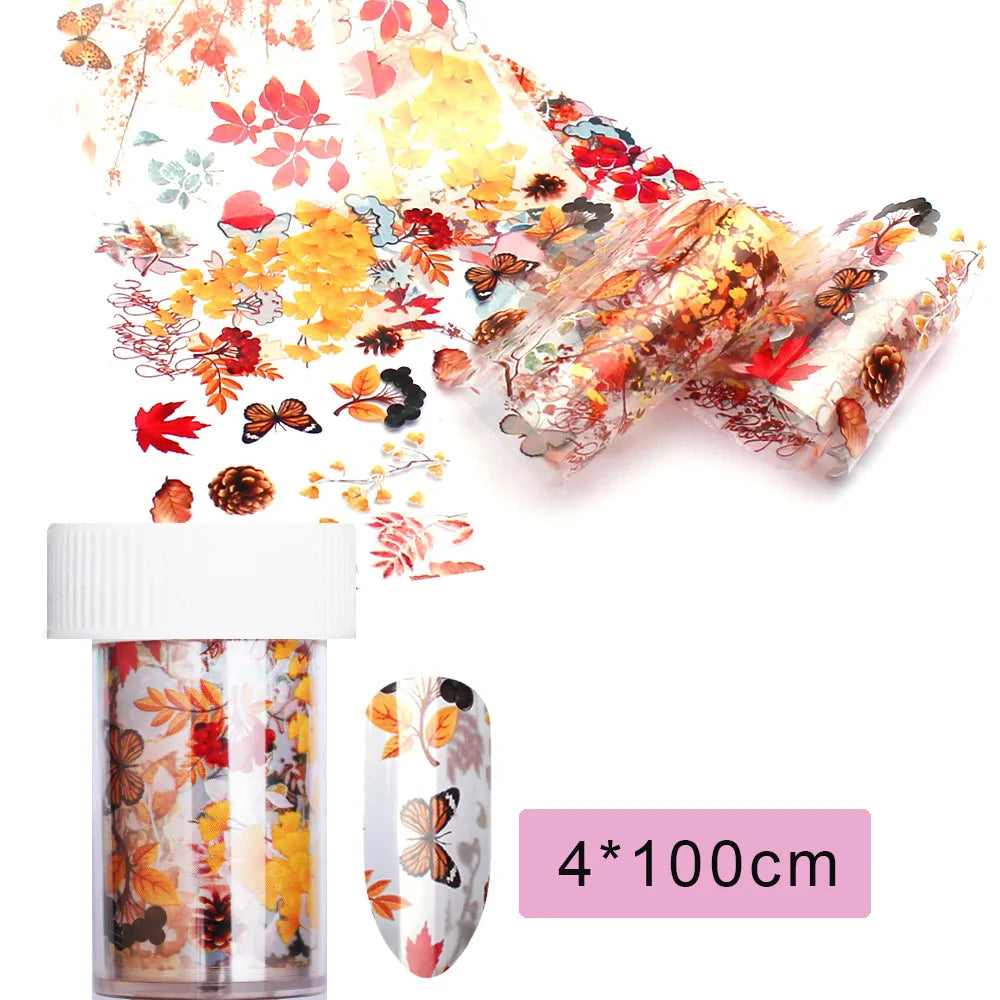 16Pc Holographic Nail Foil Set Starry Transfer 20*4cm Sticker Laser Flowers Leopard Mix Design Decal DIY Nail Art Decoration