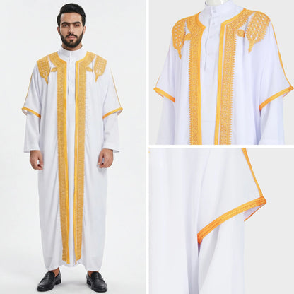 Eid Men Robe Jubba Thobe Open Abaya Dishdasha Islamic Embroidery Cardigan Abayas Dubai Male Muslim Prayer Kaftan Ramadan Morocco
