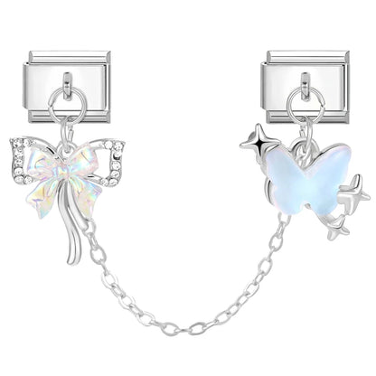 Tassel Chain Butterfly Flowers Star Moon Heart Zircon Italian Charm Links Fit 9mm Bracelet Stainless Steel DIY Jewelry Making