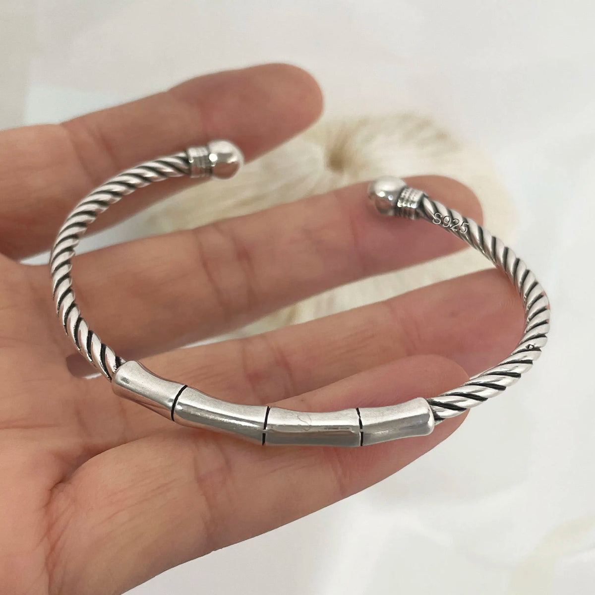 100% Solid 925 Sterling Silver Metal Bracelet for Women Men Vintage Handmade Simple Birthday Gift S-B451
