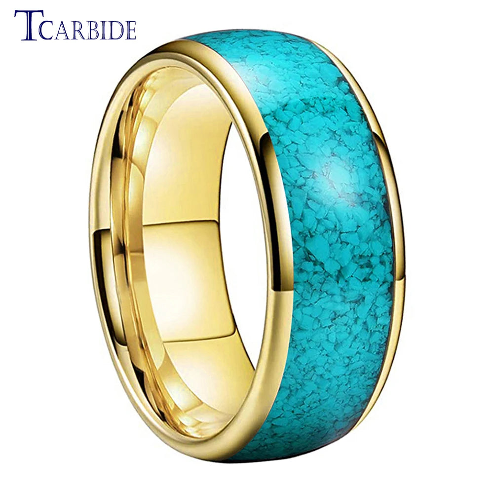 4MM 6MM 8MM Multicolor Turquoise Ring Men Women Beautiful Tungsten Engagement Wedding Band Domed Polished Finish Comfort Fit