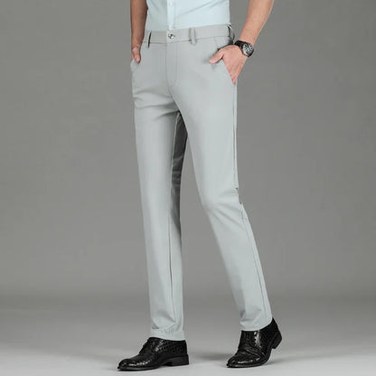 New Summer Men's Ice Silk High Stretch Business Suit Pants Male Army Green Blue Elastic Formal Office Straight Formal Trousers